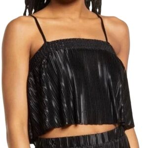 BP Nordstroms Black Plissé Sleeveless Pleated Crop Top Women’s Sz S NWT